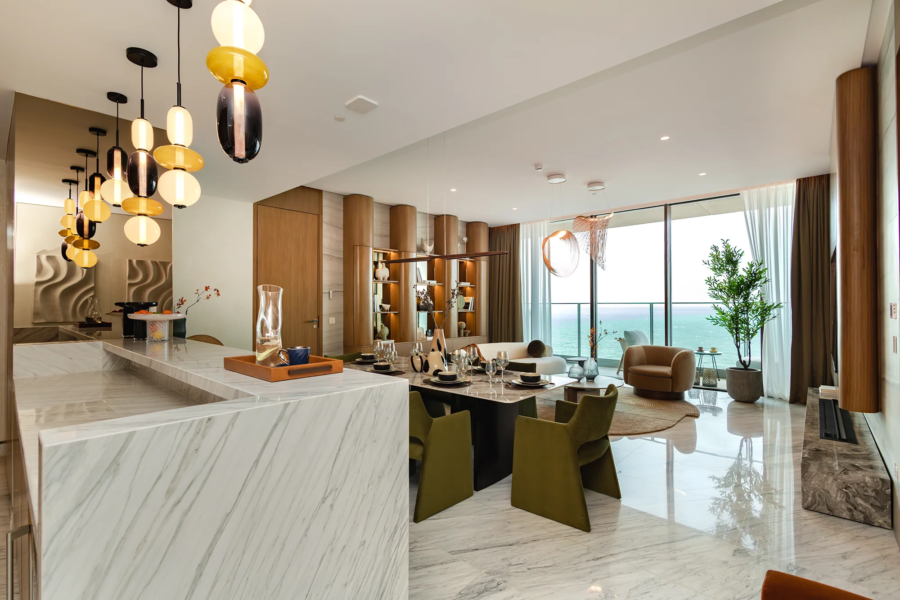kitchen and living